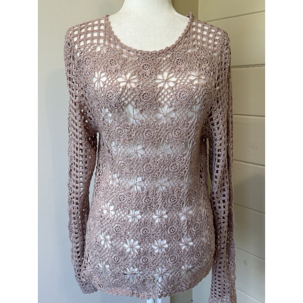 Handmade Crochet Floral Open Mesh Rose Mauve Feminine Romantic Artisan Small